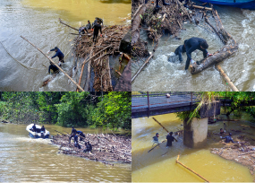 ගං වතුර අවධානම වැළැක්වීම සඳහා අපද්‍රව්‍ය ඉවත් කිරීමේ මෙහෙයුමක් 