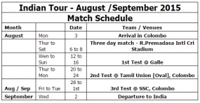 ඉන්දීය ක්‍රිකට් කණ්ඩායම අගෝස්තුවේ ශ්‍රී ලංකා සංචාරයක